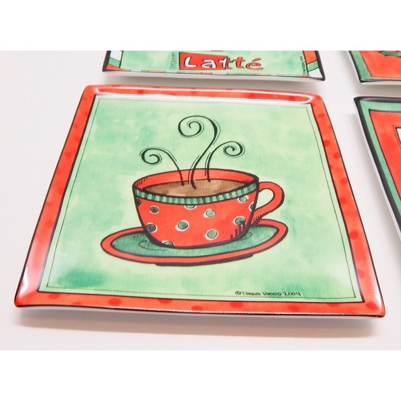 Boston Warehouse Jingle Java Appetizer Plates by Tara Reid Porcelain Set of 4 - Picture 5 of 11